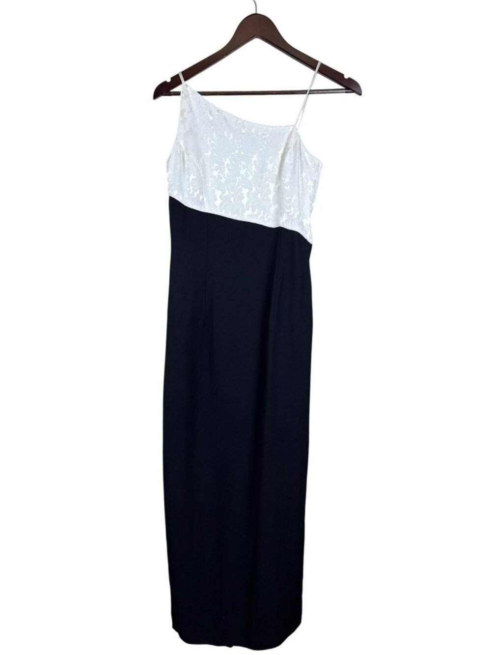 Scott McClintock Vintage Black White Lace One Shoulder Maxi Dress Size 4 Gown
